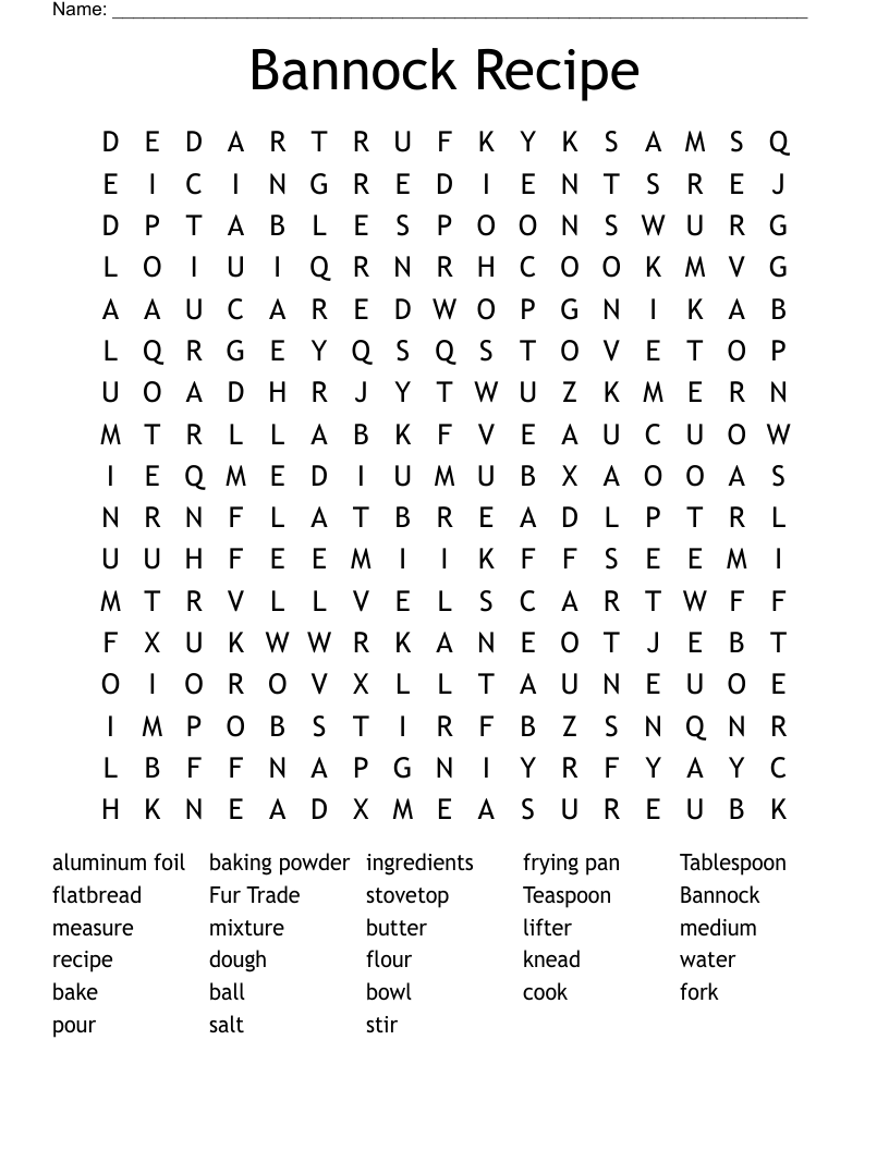 Bannock Recipe Word Search