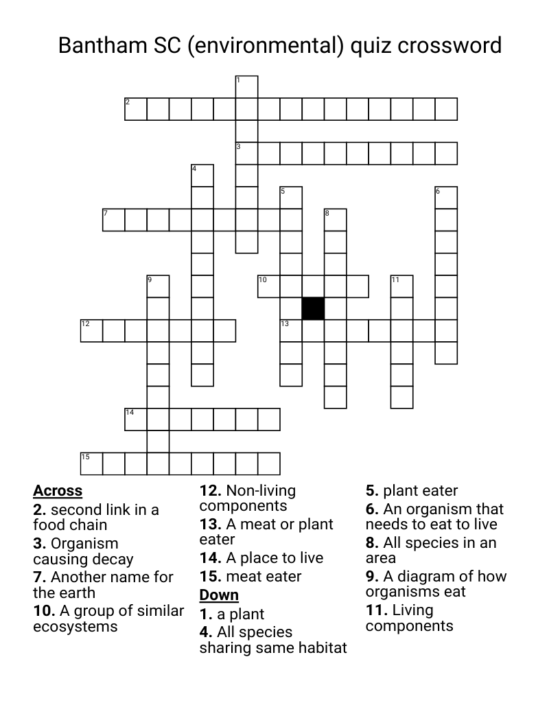 Bantham SC (environmental) quiz crossword