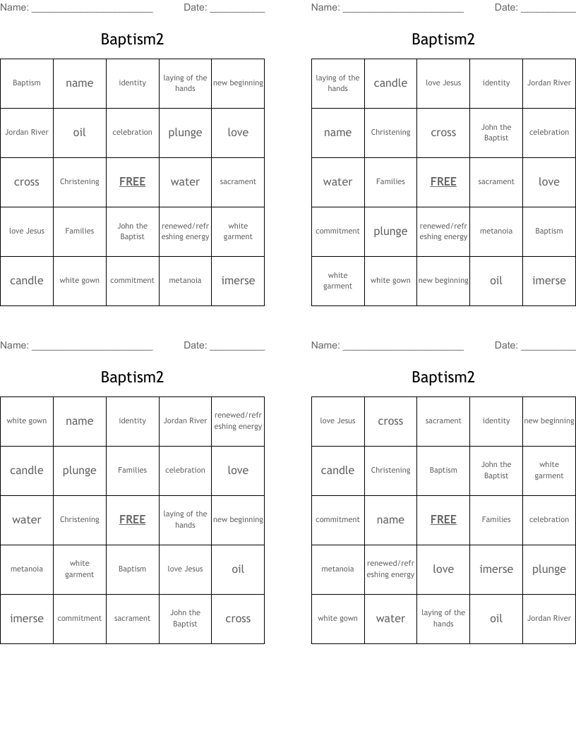 Baptism2 Bingo Cards