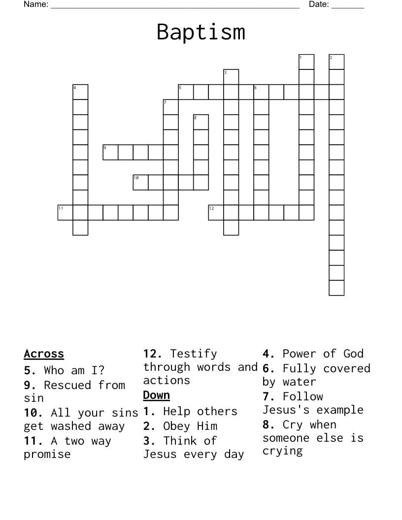 Baptism Crossword