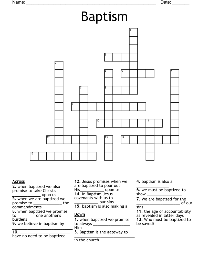 Baptism Crossword
