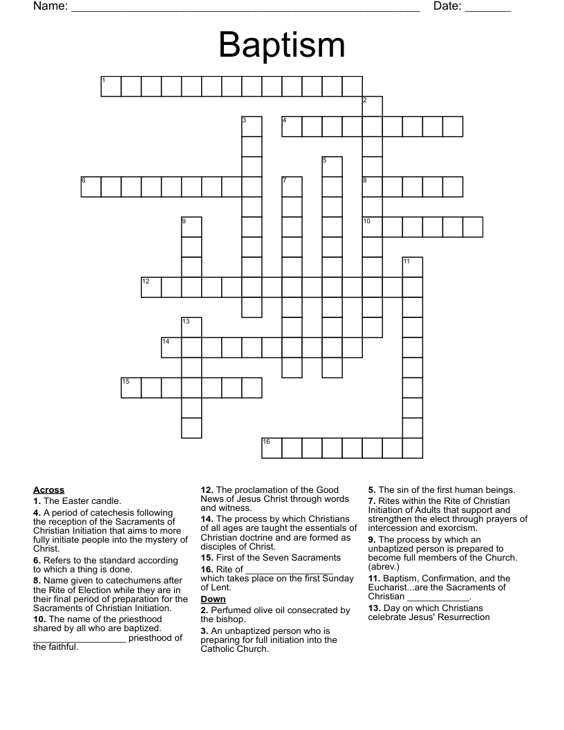 Baptism Crossword