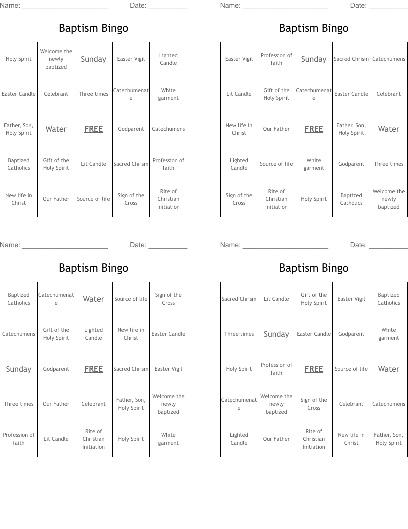 Baptism Bingo