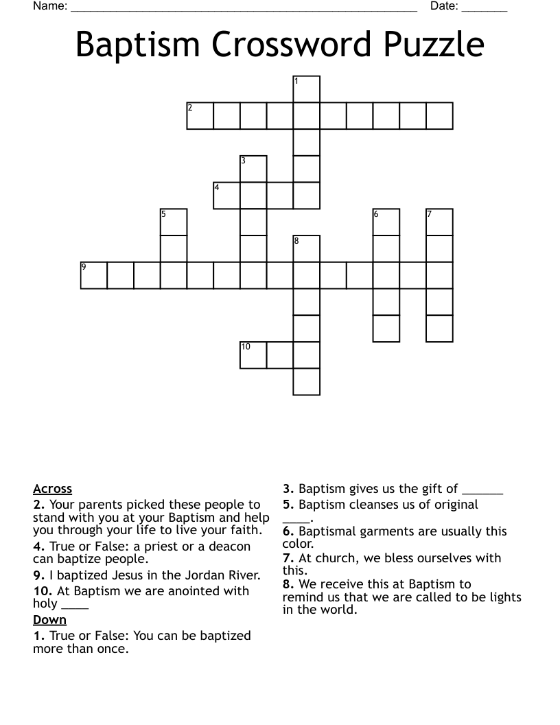 Baptism Crossword Puzzle