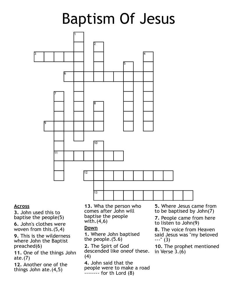 Baptism Of Jesus Crossword