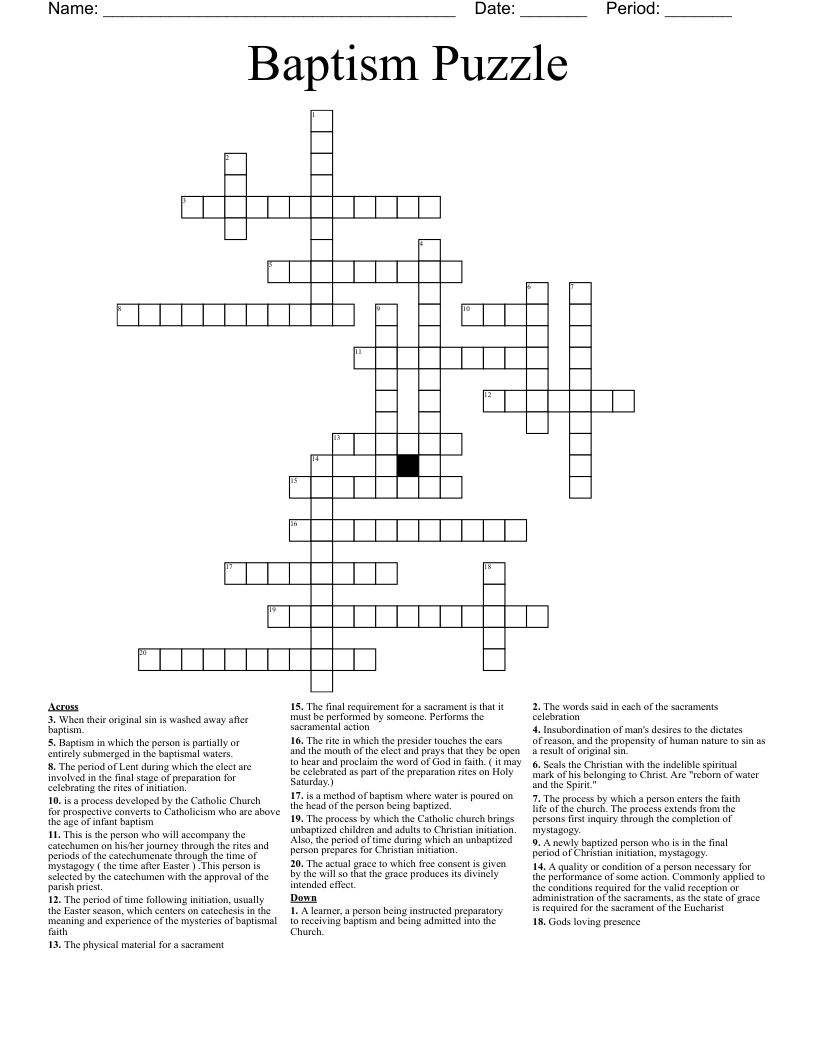 Baptism Puzzle Crossword