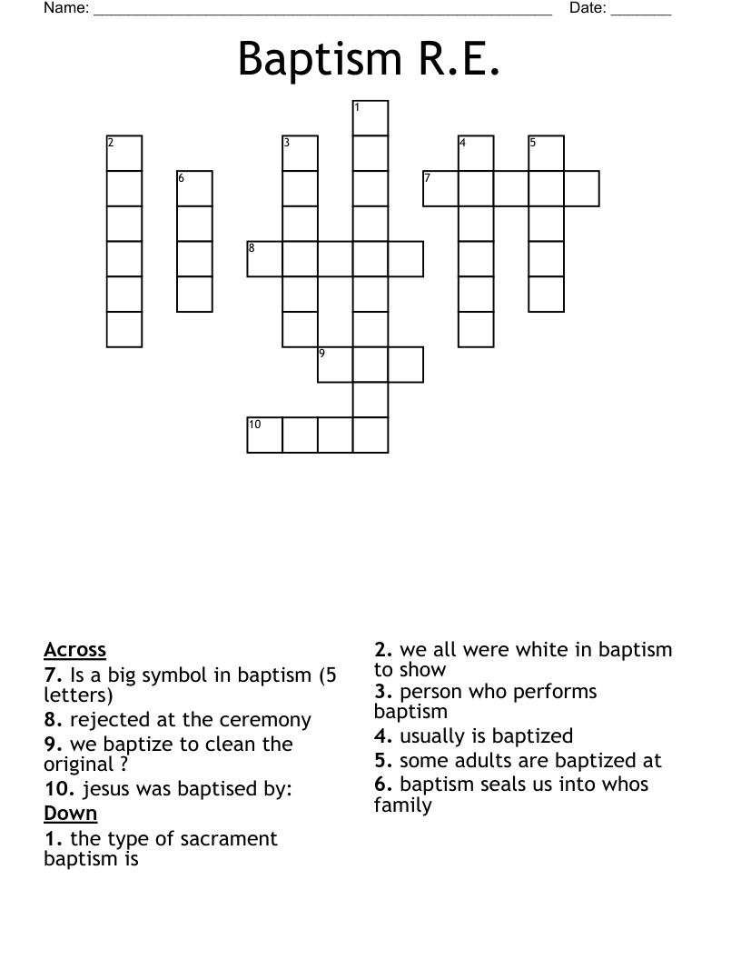 Baptism R.E. Crossword