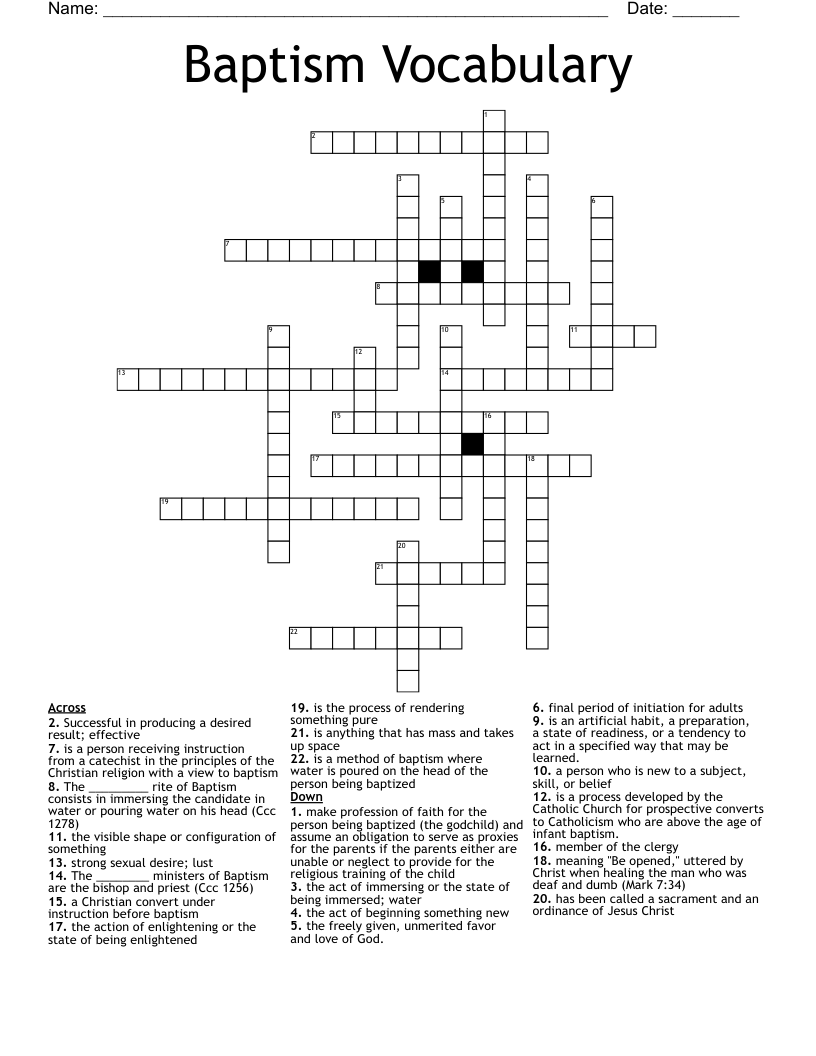 Baptism Vocabulary  Crossword