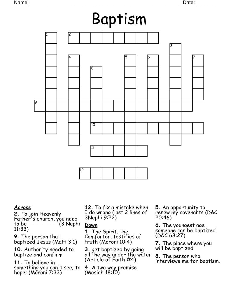 Baptism  Crossword