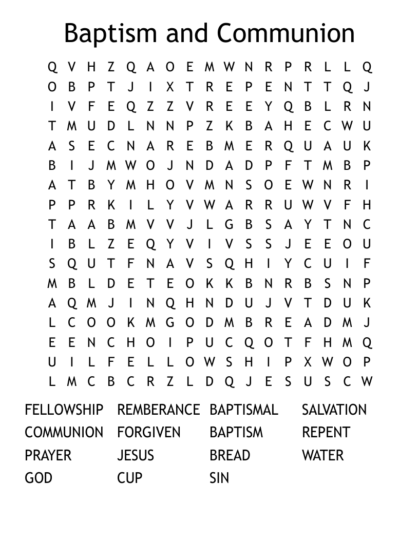 Baptism and Communion Word Search