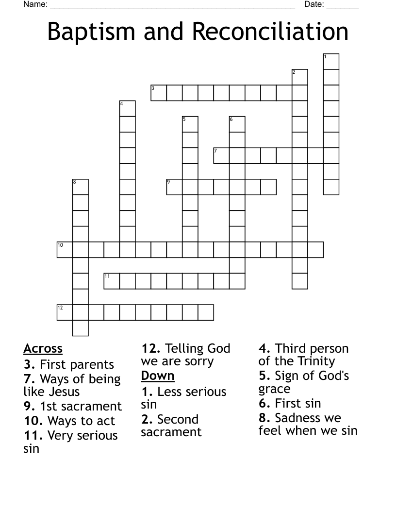 Baptism and Reconciliation  Crossword