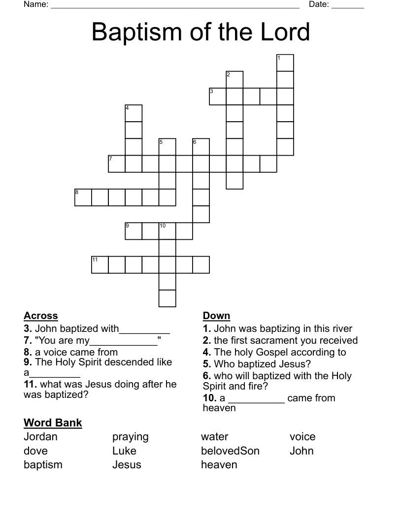 Baptism of the Lord Crossword