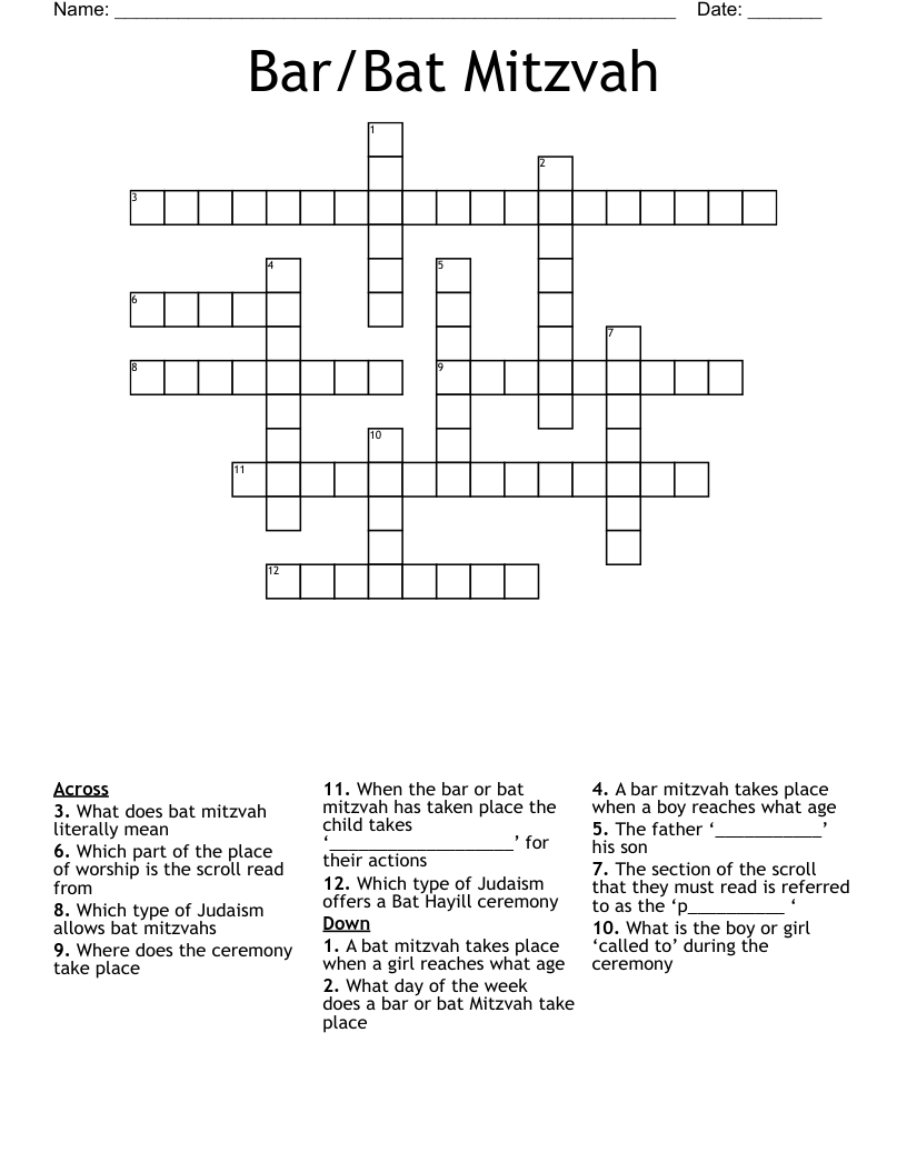 Bar/Bat Mitzvah Crossword