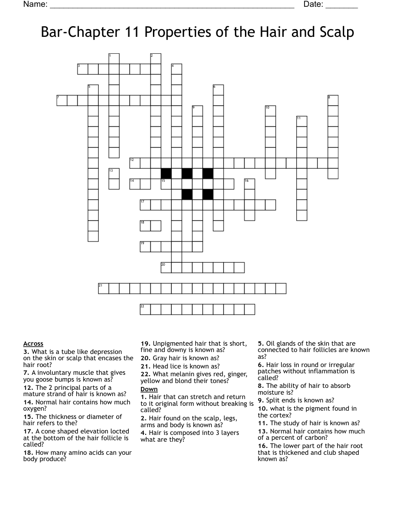 Bar-Chapter 11 Properties of the Hair and Scalp Crossword