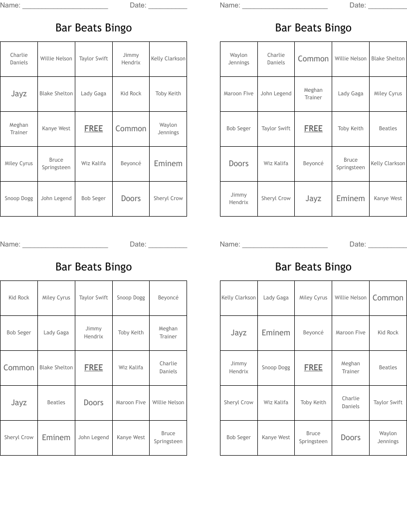 Bar Beats Bingo