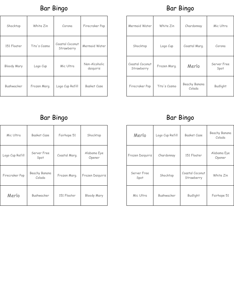 Bar Bingo