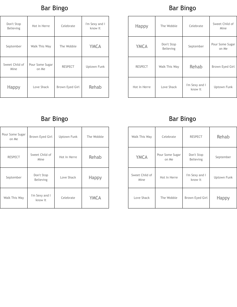 Bar Bingo