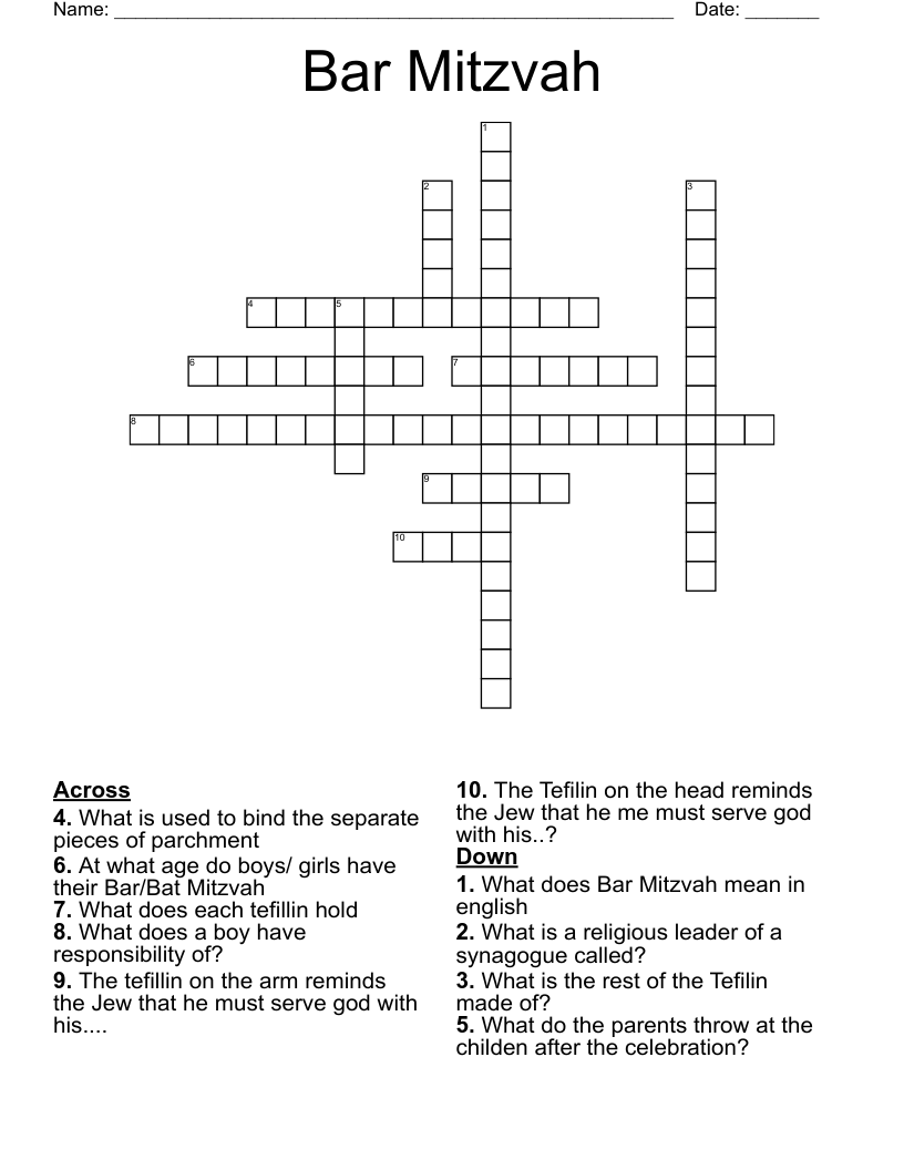 Bar Mitzvah Crossword