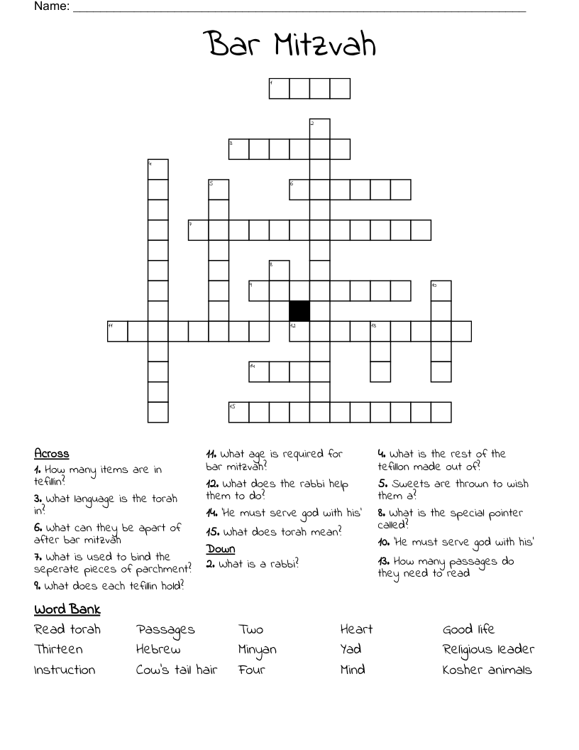 Bar Mitzvah  Crossword