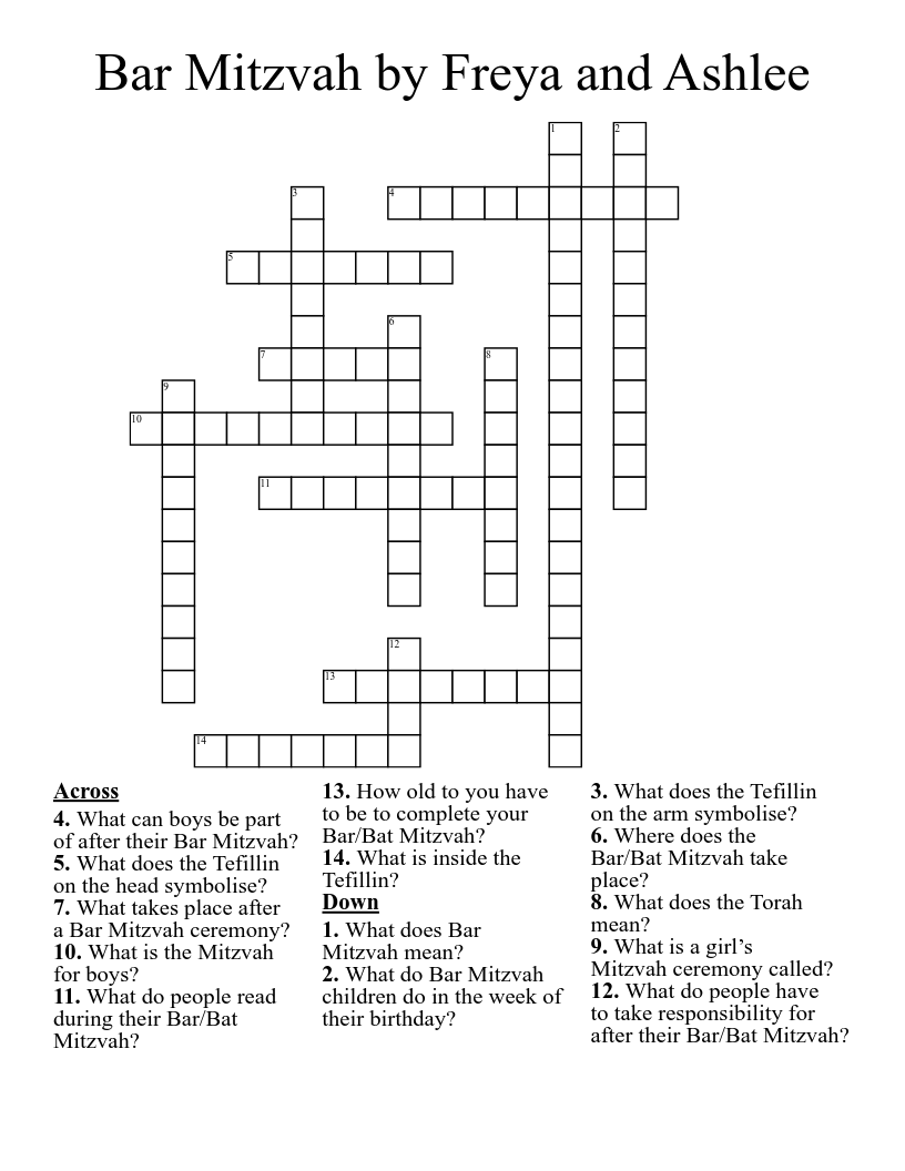 Bar Mitzvah by Freya and Ashlee Crossword