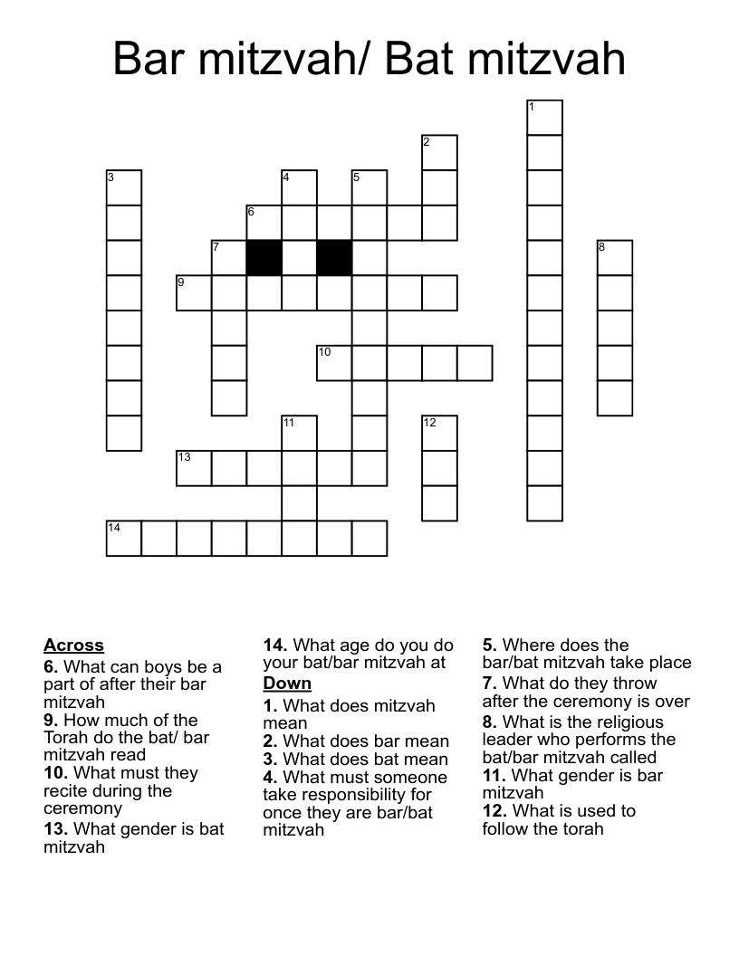 Bar mitzvah/ Bat mitzvah  Crossword