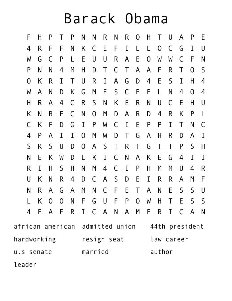 Barack Obama Word Search