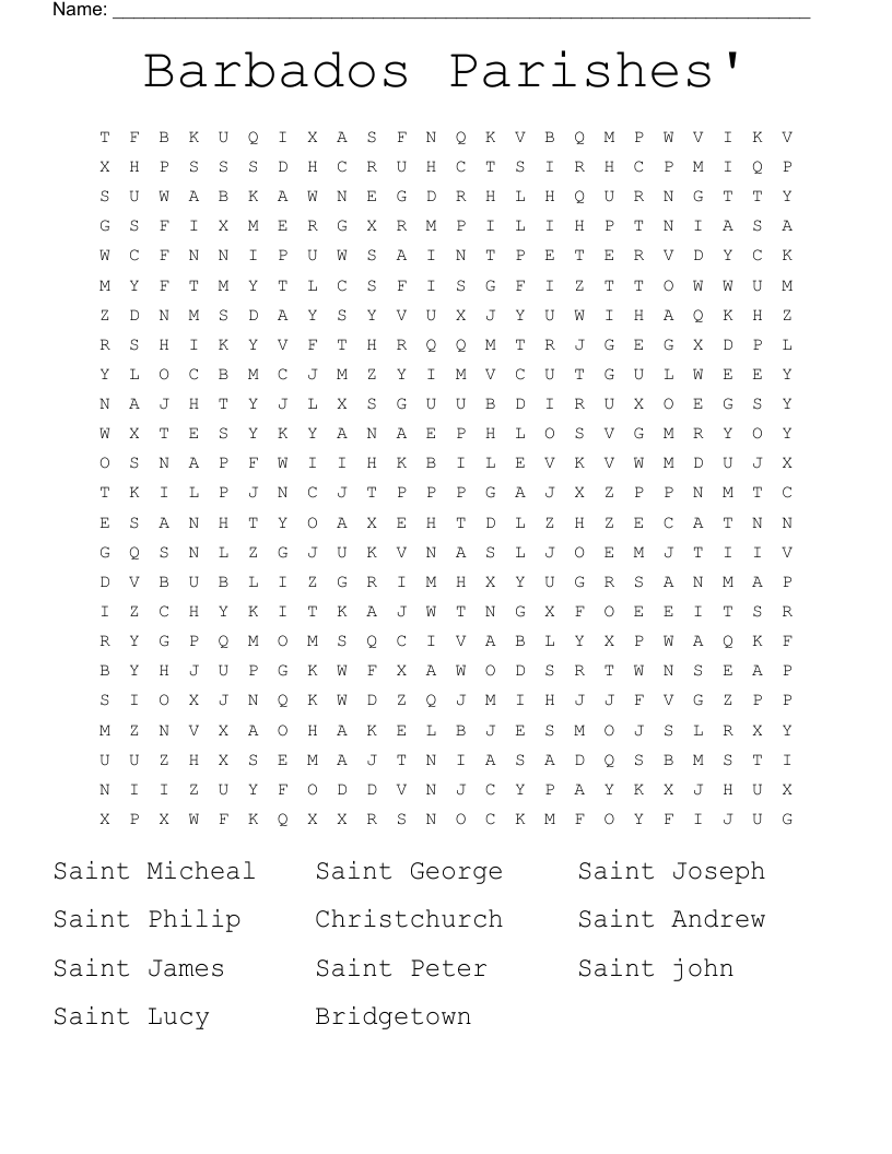Barbados  Parishes'  Word Search