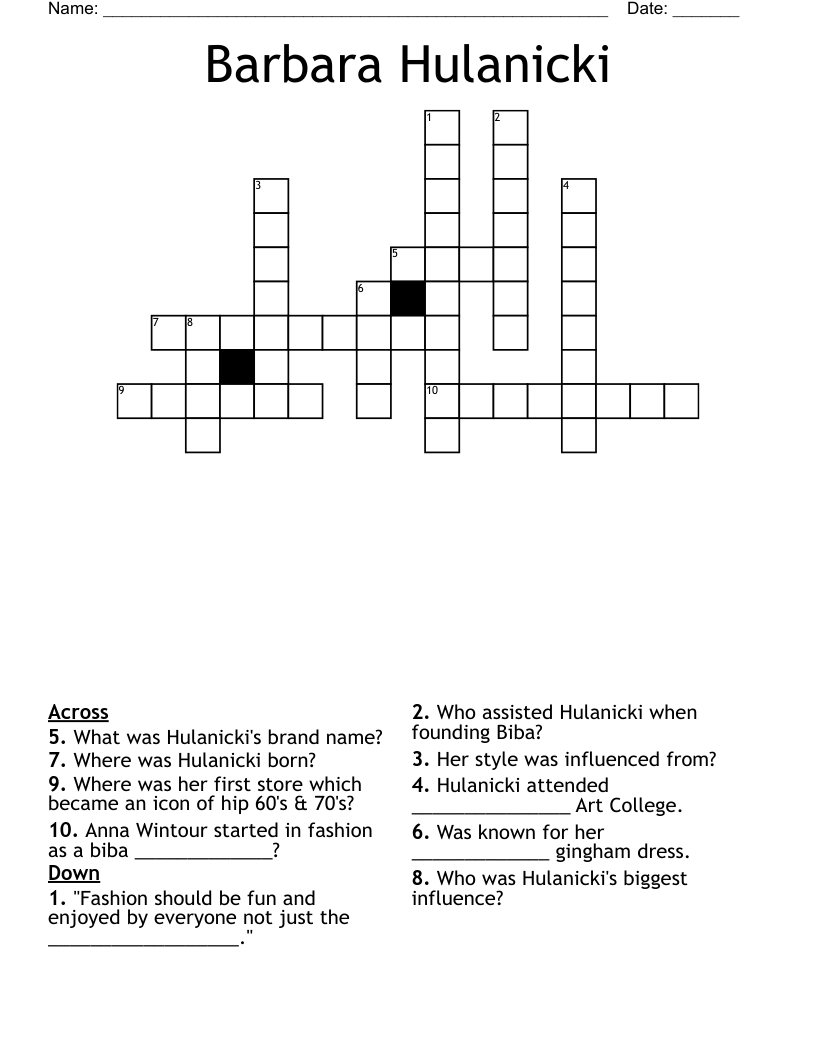Barbara Hulanicki Crossword