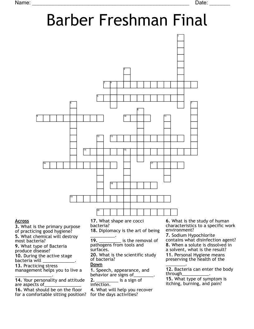 Barber Freshman Final Crossword