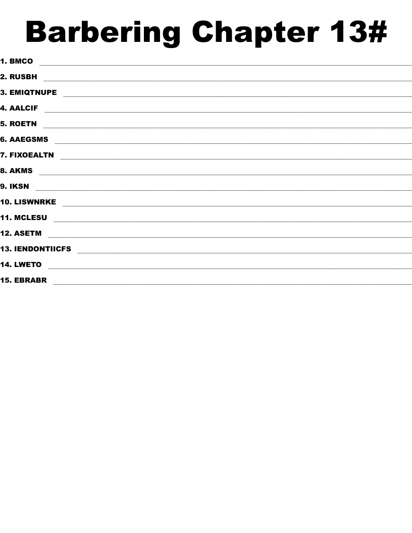 Barbering Chapter 13# Word Scramble