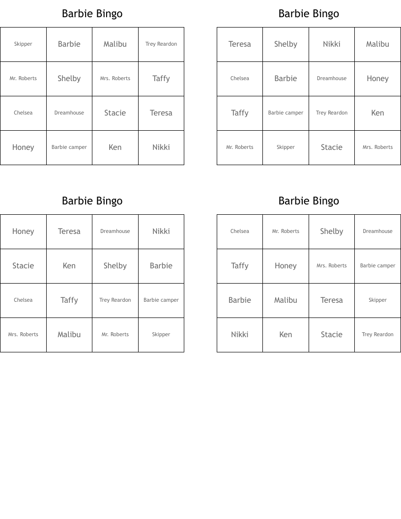 Barbie Bingo
