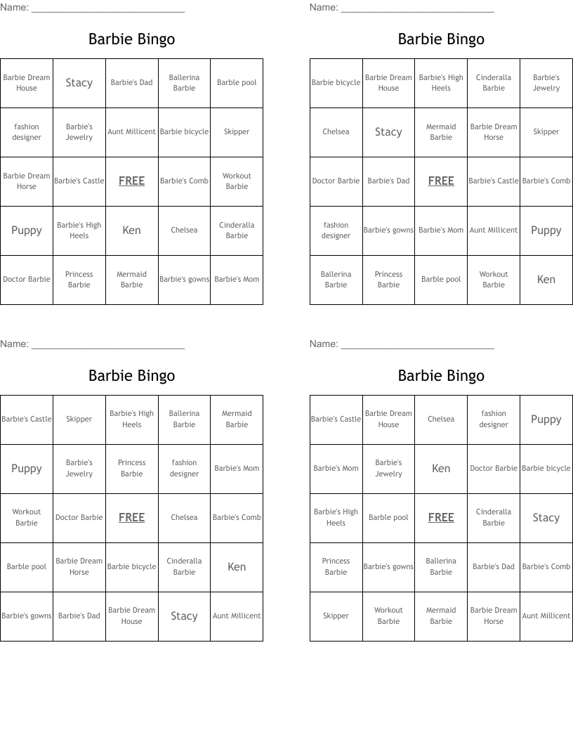 Barbie Bingo
