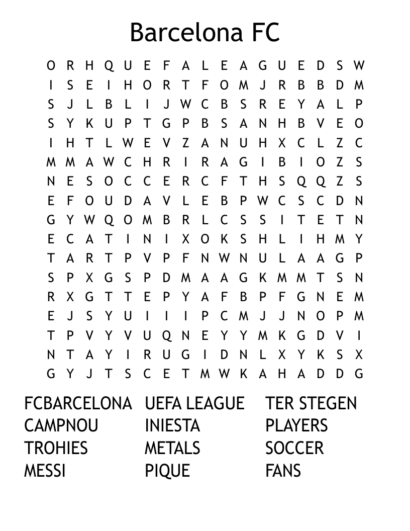 Barcelona FC Word Search