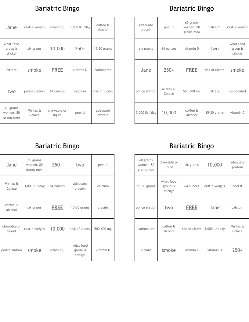 Bariatric Bingo