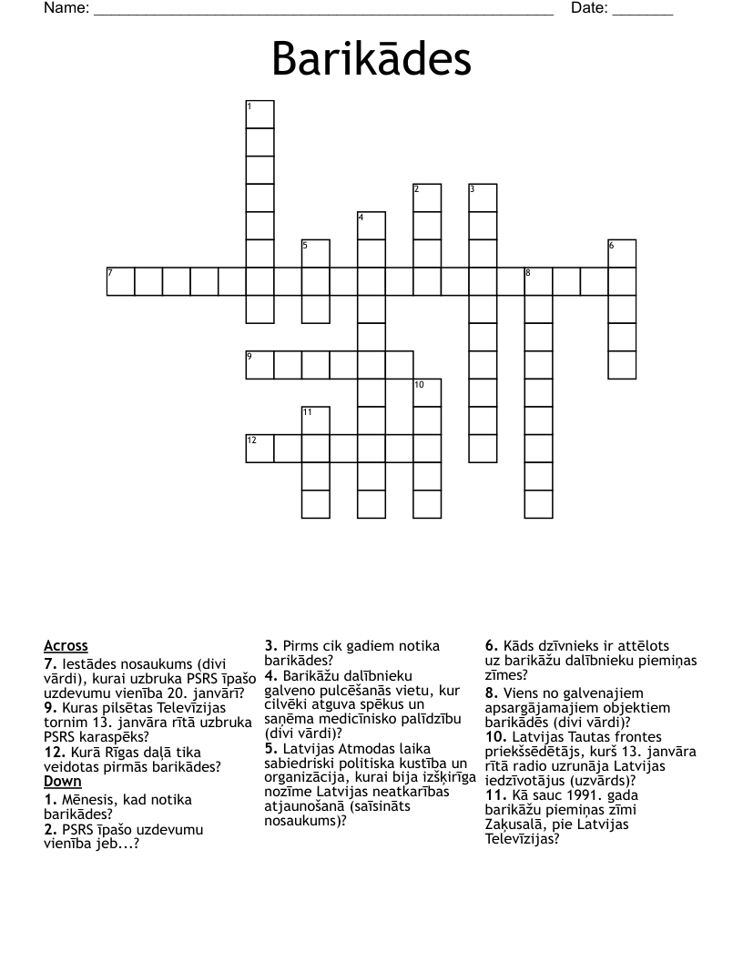 Barikādes Crossword