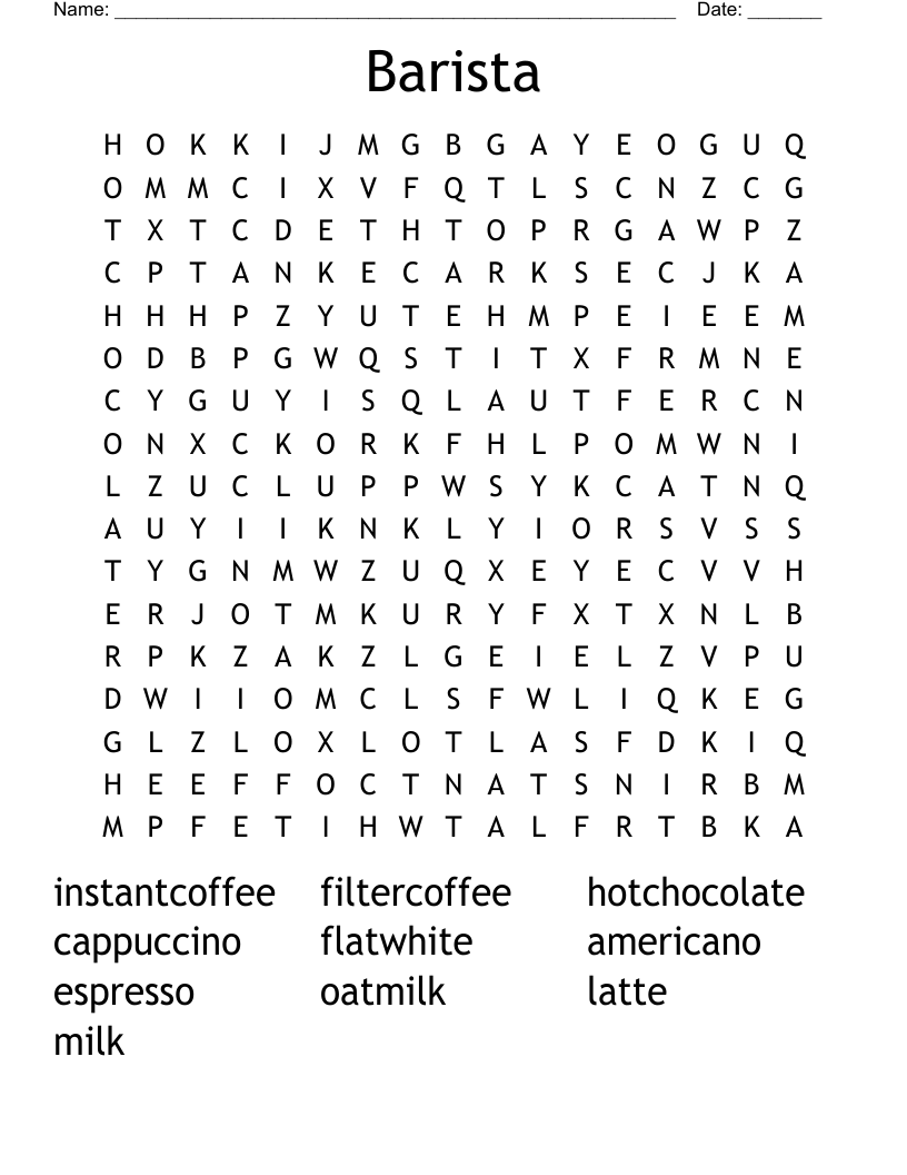 Barista Word Search