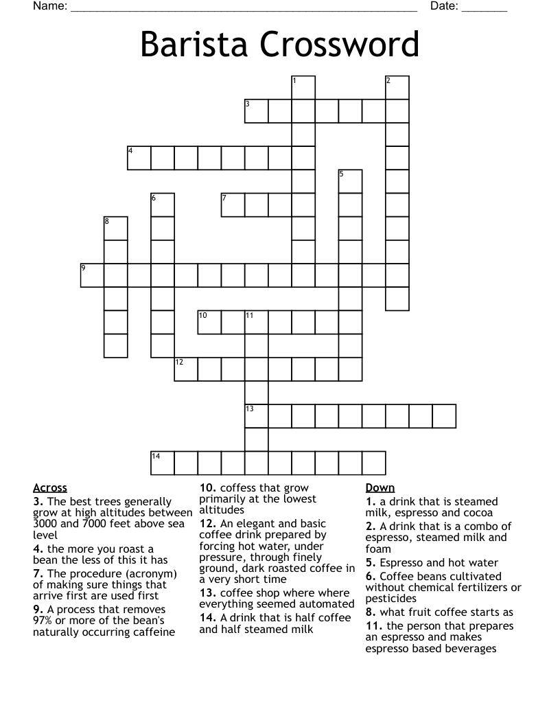 Barista Crossword 