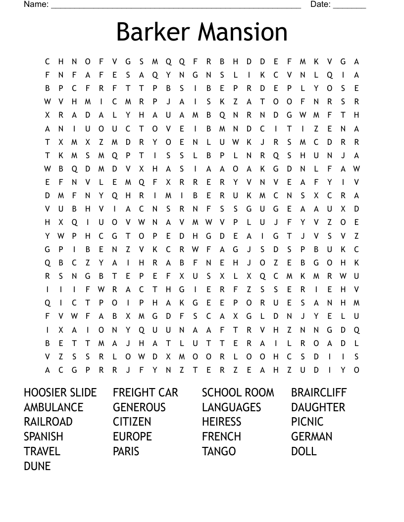 Barker Mansion  Word Search