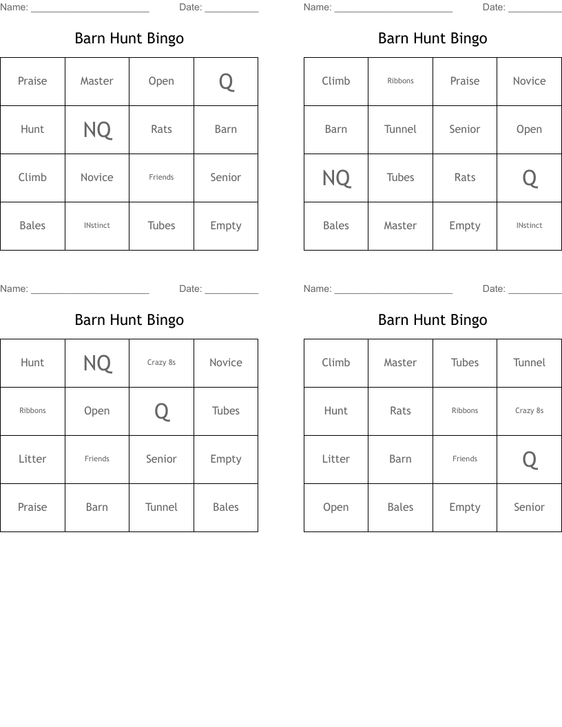 Barn Hunt Bingo