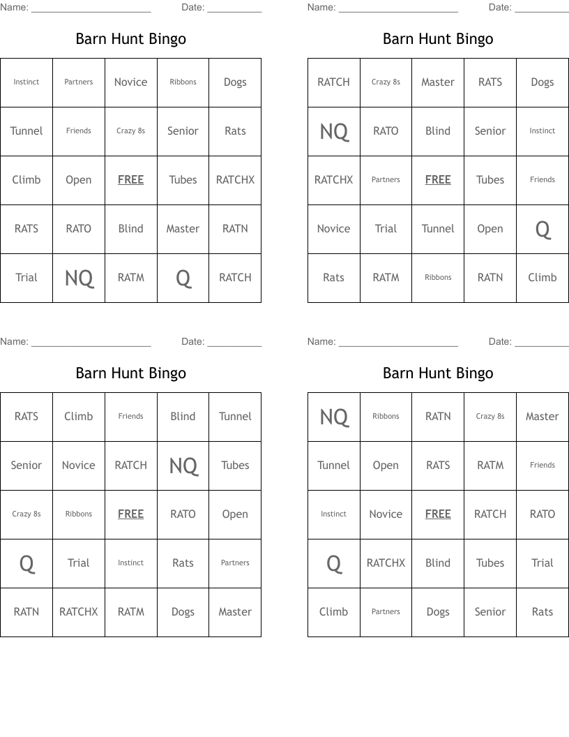 Barn Hunt Bingo