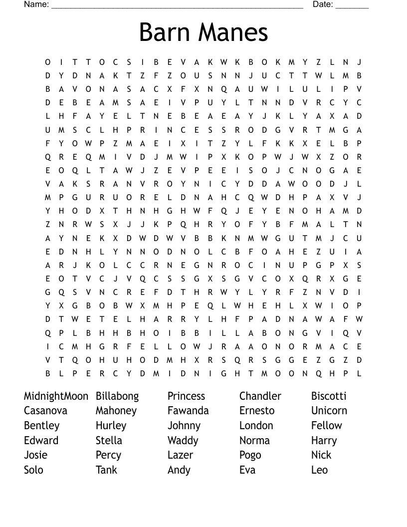Barn Manes Word Search