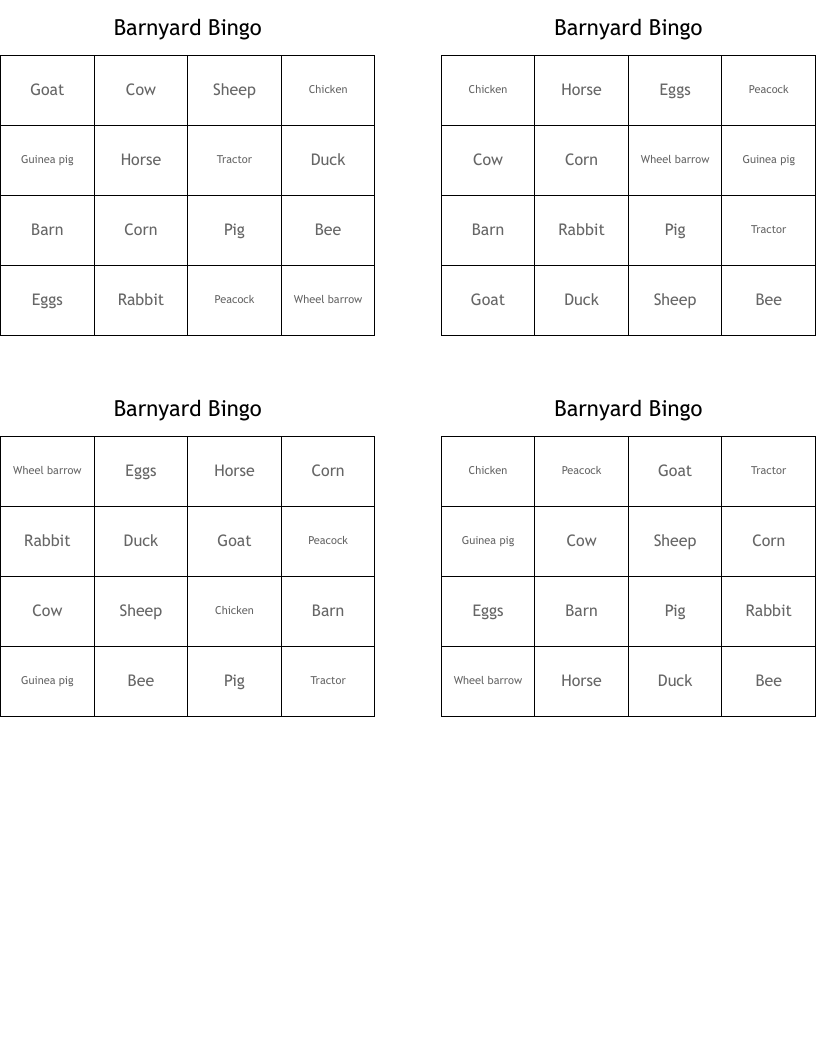 Barnyard Bingo