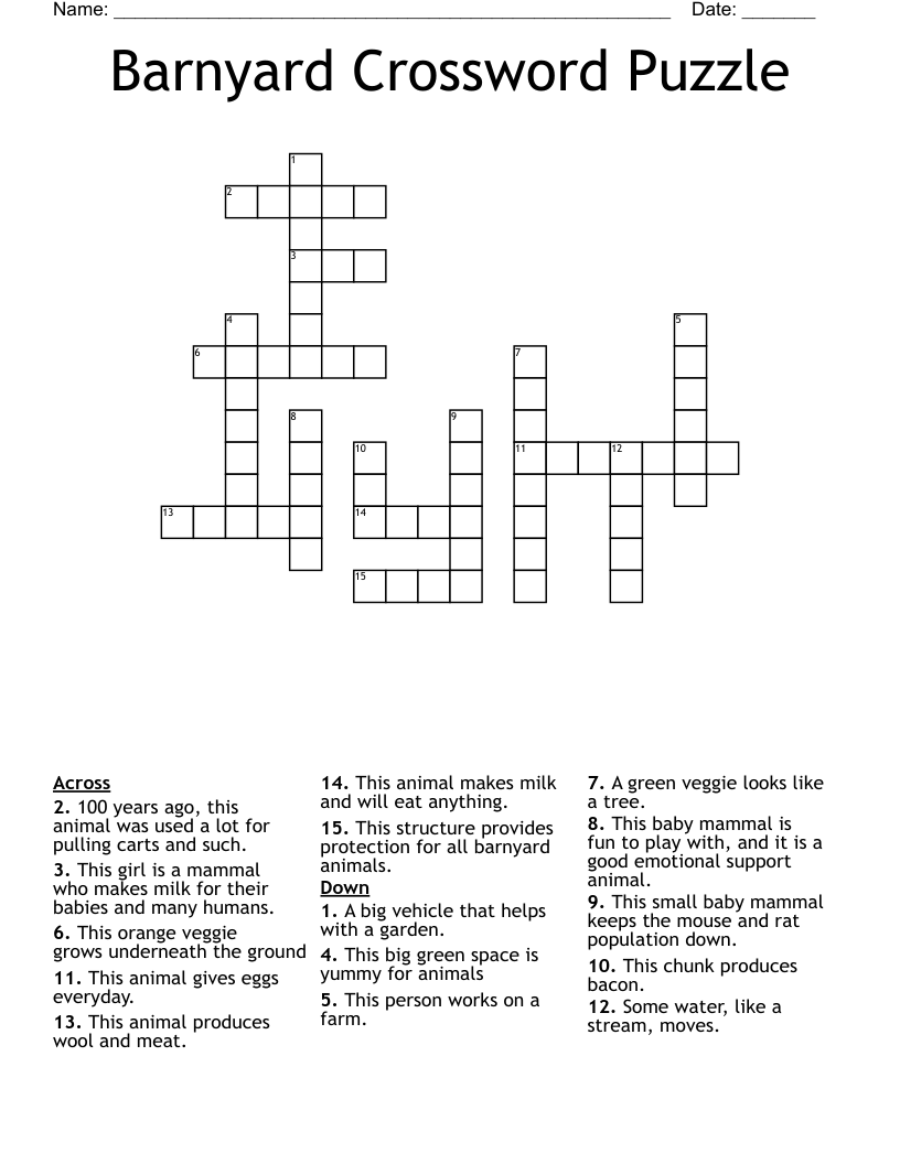 Barnyard Crossword Puzzle  