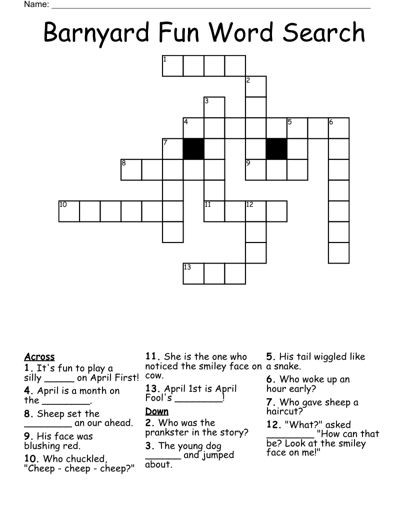 Barnyard Fun Word Search Crossword