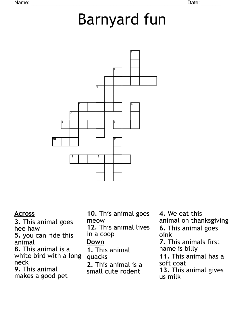 Barnyard fun  Crossword