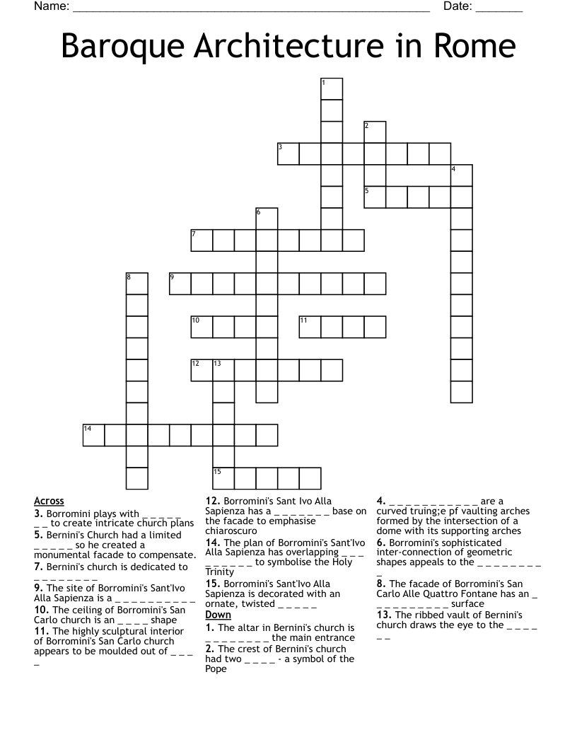 Baroque Architecture in Rome Crossword