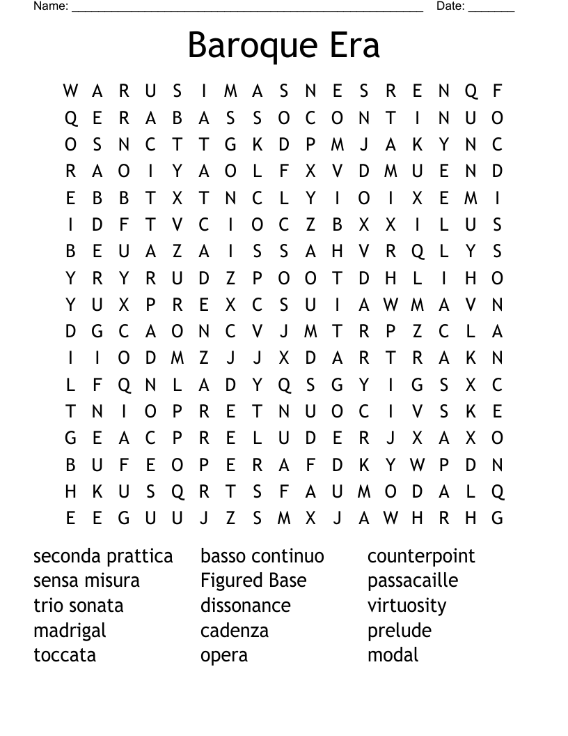 Baroque Era Word Search