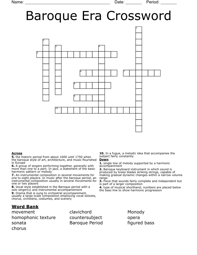Baroque Era Crossword
