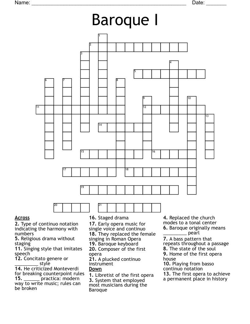 Baroque I Crossword