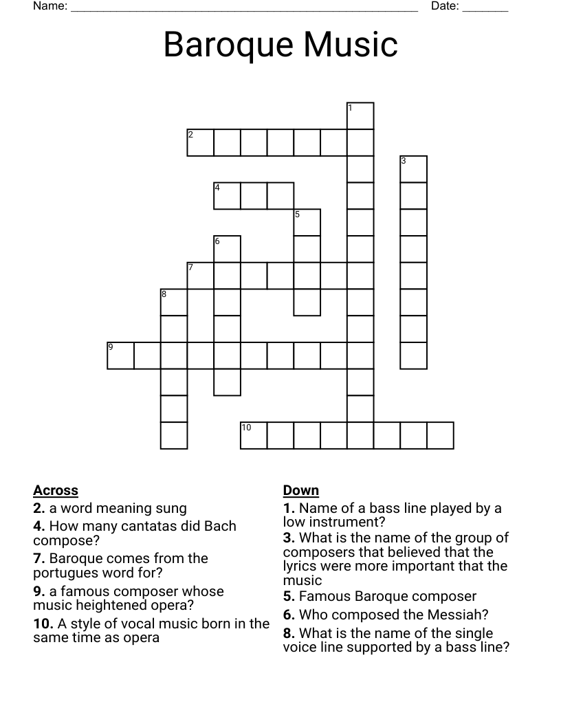 Baroque Music Crossword